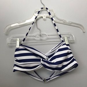 White and Navy Blue Striped Bikini Top